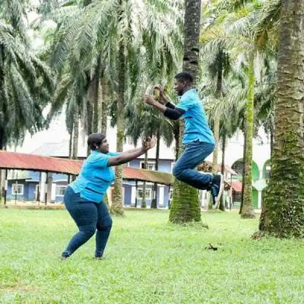 Adorable pre-wedding photos of a plus-size lady trying to catch her man